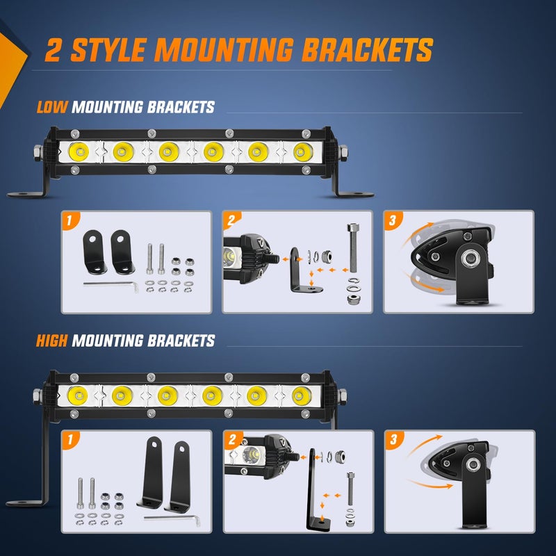 Nilight Single Row LED Light Bar Ultra-Slim Spot Pods 2PCS 7 Inch 18W Fog Light Driving Work Roof Bumper Lighting for Offroad 4x4 Trucks Polaris RZR SUV ATV UTV - Image 5