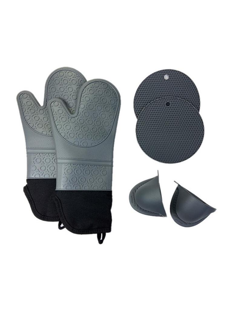 Silicone Oven Mitts and Pot Holders Set, Heat Resistant Mittens with Mini Gloves Hot Pads, for Kitchen Baking Cooking, Quilted Liner, Black,Pack of 6  - Image 1