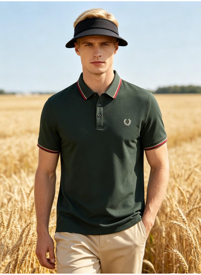 FRED PERRY unisex slim laurel print Polo shirt, contrast tricolor striped leader short sleeve business casual golf shirt. - Image 5