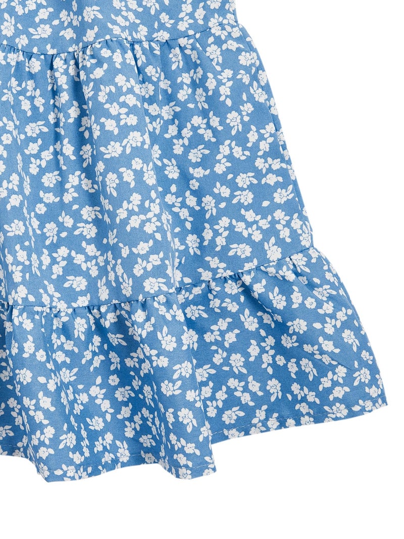 Floerns Girl's Floral Print Sleeveless Ruched Ruffle Hem A Line Cami Short Dress Blue Flower 10Y - Image 5