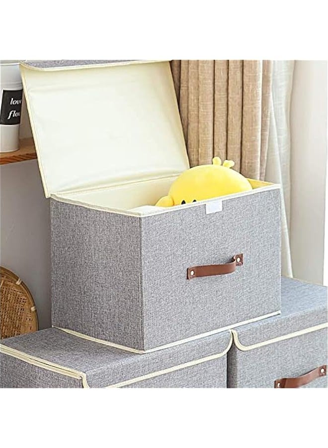 بيوينتي صناديق التخزين مع الأغطية 3 حزمة، صندوق التخزين القابل للطي مع مقبض، لتنظيم الألعاب، الملابس، المكتب، 38x25x25cm، الرمادي - Image 4