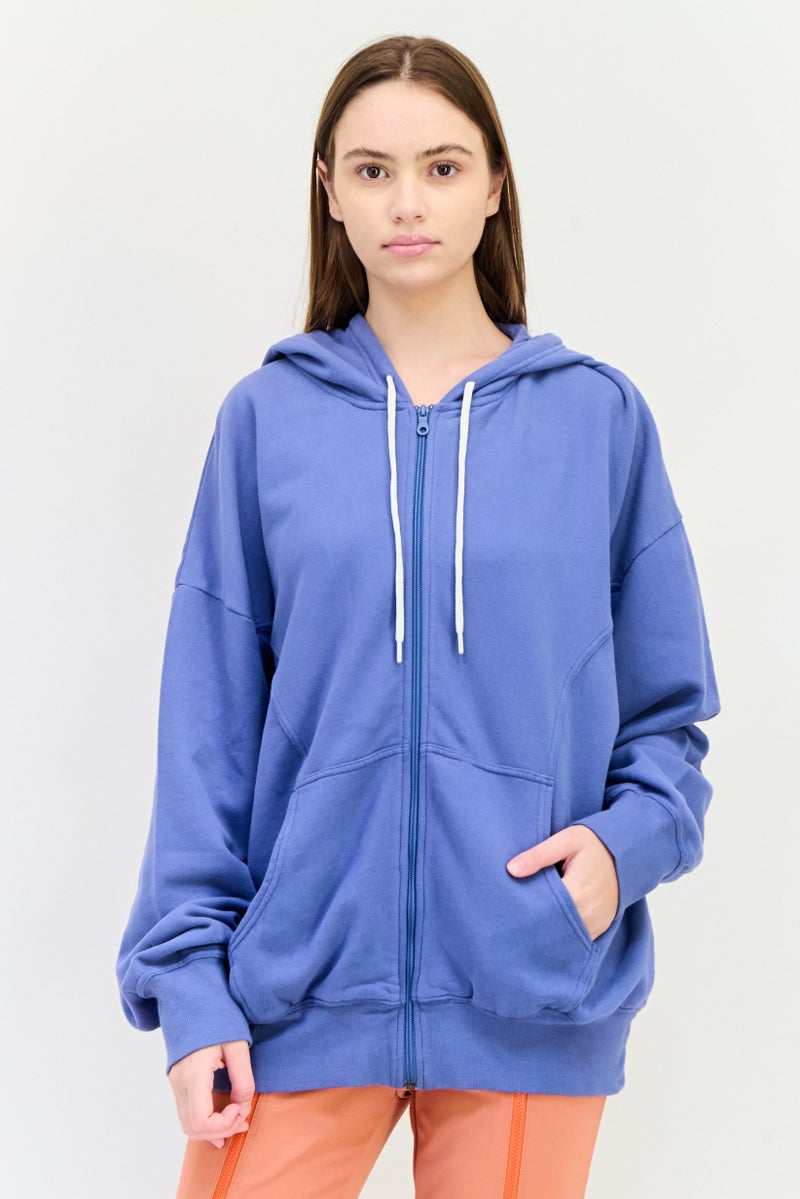 Aerie Women Full Zip Plain Long Sleeves Hoodie, Slate Blue - Image 1