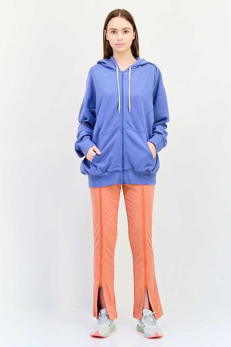 Aerie Women Full Zip Plain Long Sleeves Hoodie, Slate Blue - Image 2