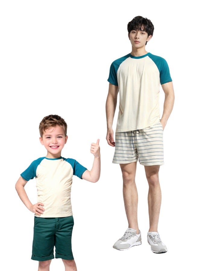 LoryLux Lory Lux Meadow Boys Pajama T-Shirt – 100% Organic Cotton, Soft & Durable (White/Teal) - Image 2