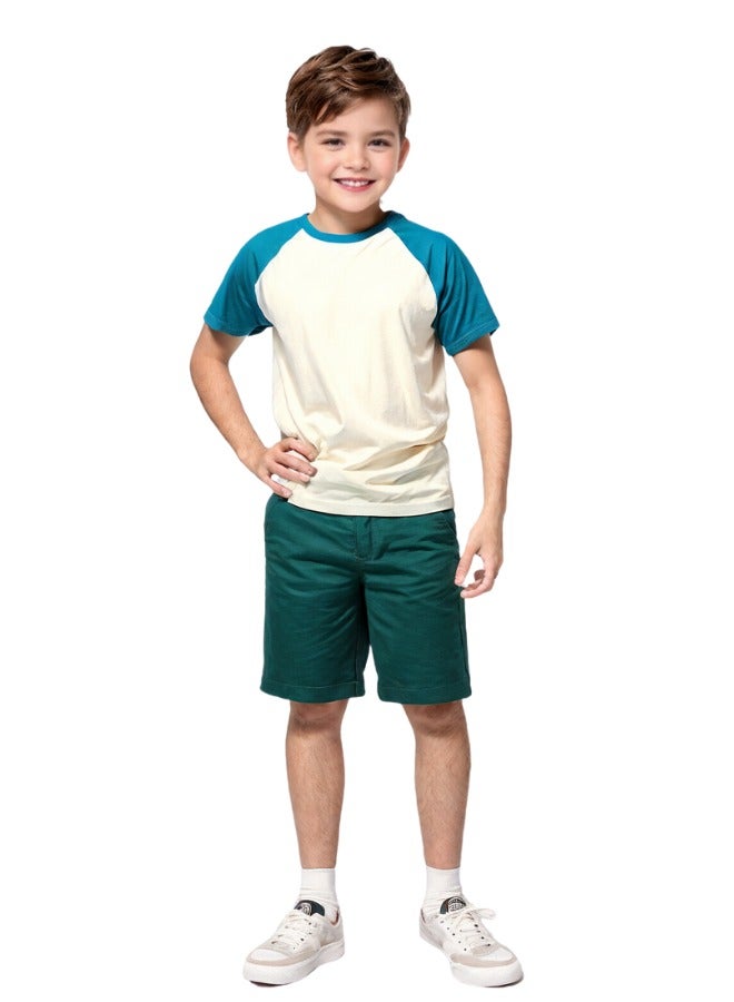 LoryLux Lory Lux Meadow Boys Pajama T-Shirt – 100% Organic Cotton, Soft & Durable (White/Teal) - Image 3