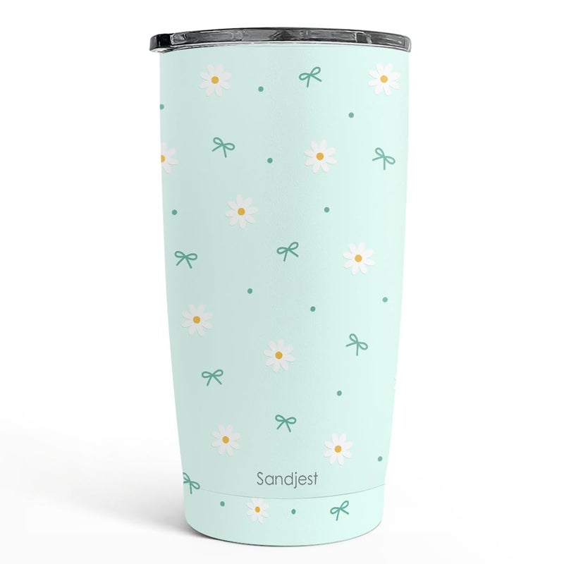 SANDJEST Daisy Tumbler 20oz كوب سفر من الفولاذ المقاوم للصدأ مع غطاء كوب قهوة معزول بالزهور هدايا ديزي للنساء والفتيات والأصدقاء والأخوات في عيد الميلاد وعيد الميلاد - Image 1
