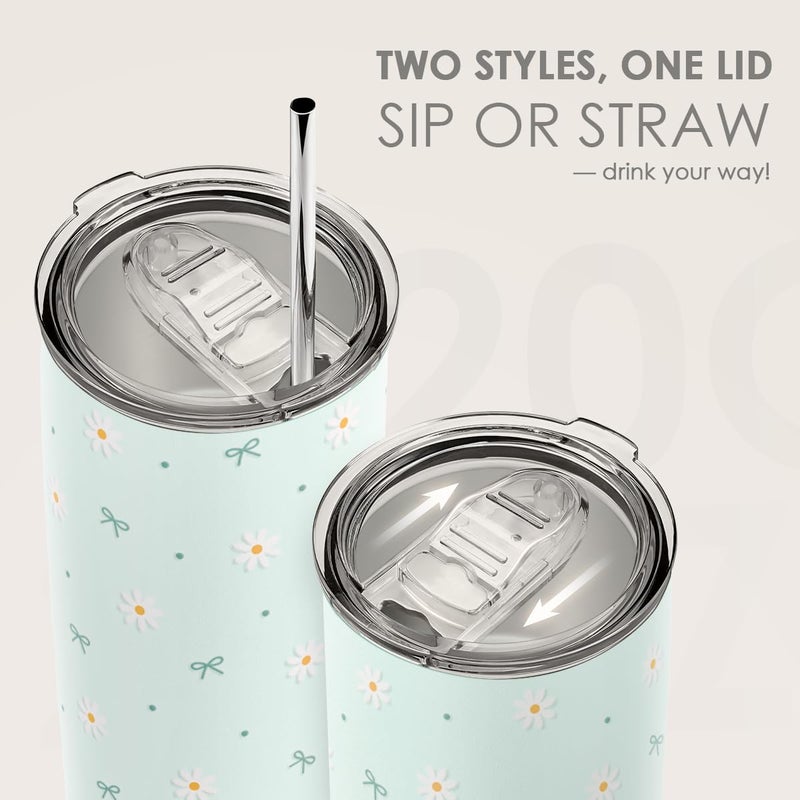 SANDJEST Daisy Tumbler 20oz كوب سفر من الفولاذ المقاوم للصدأ مع غطاء كوب قهوة معزول بالزهور هدايا ديزي للنساء والفتيات والأصدقاء والأخوات في عيد الميلاد وعيد الميلاد - Image 5
