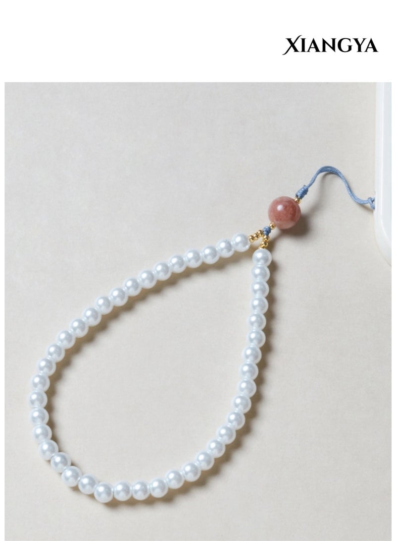 XIANGYA Phone Charm, Cell Phone Handmade Wrist Strap Chain Lanyard with Pearl and sunstone Beaded Phone Strap Lanyard Cute Phone Charms for Women - Image 2