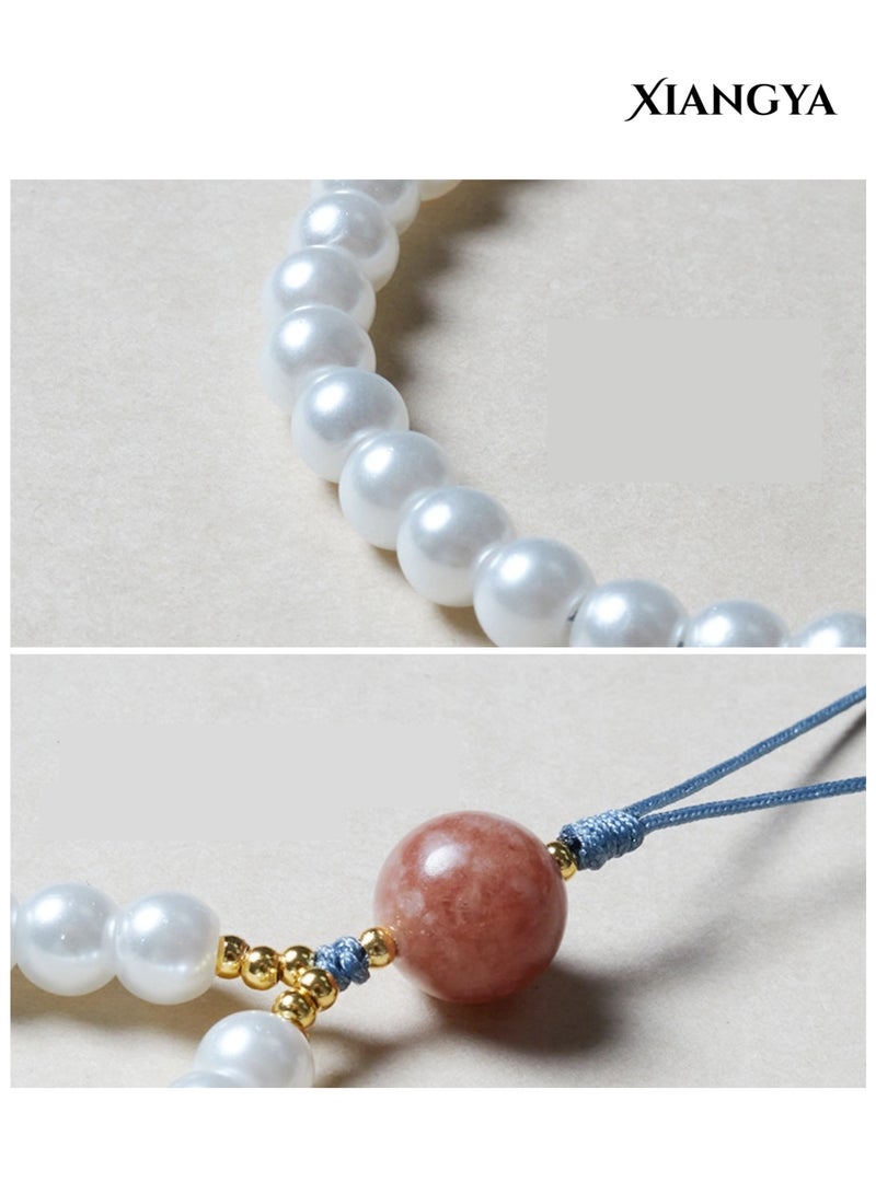 XIANGYA Phone Charm, Cell Phone Handmade Wrist Strap Chain Lanyard with Pearl and sunstone Beaded Phone Strap Lanyard Cute Phone Charms for Women - Image 4