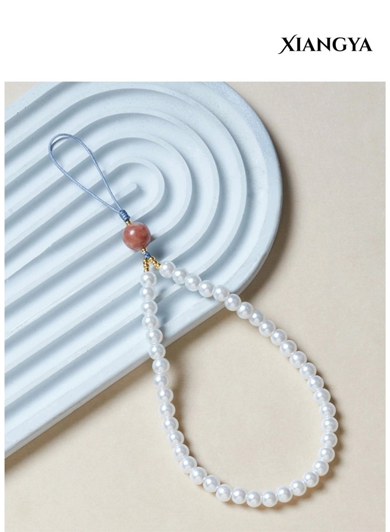 XIANGYA Phone Charm, Cell Phone Handmade Wrist Strap Chain Lanyard with Pearl and sunstone Beaded Phone Strap Lanyard Cute Phone Charms for Women - Image 5