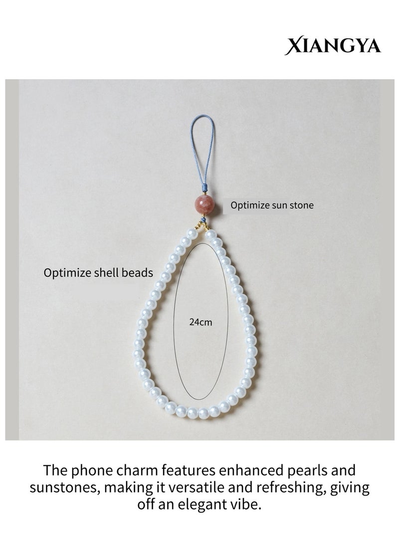 XIANGYA Phone Charm, Cell Phone Handmade Wrist Strap Chain Lanyard with Pearl and sunstone Beaded Phone Strap Lanyard Cute Phone Charms for Women - Image 3
