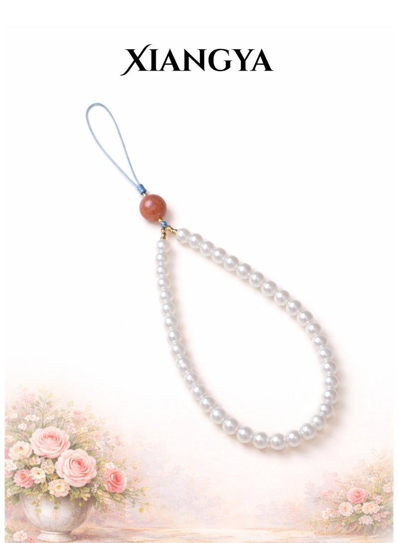 XIANGYA Phone Charm, Cell Phone Handmade Wrist Strap Chain Lanyard with Pearl and sunstone Beaded Phone Strap Lanyard Cute Phone Charms for Women - Image 1