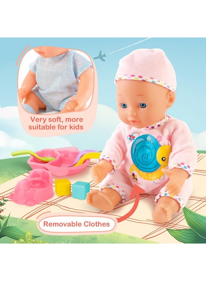 deAO مجموعة عربة أطفال مع دمية مقاس 13 بوصة، ألعاب عربة أطفال للأطفال، مجموعة دمية مقاس 13 بوصة مع عربة دمية قابلة للطي، 18 قطعة من إكسسوارات دمية الأطفال مع مجموعتين من ملابس الدمية - Image 5