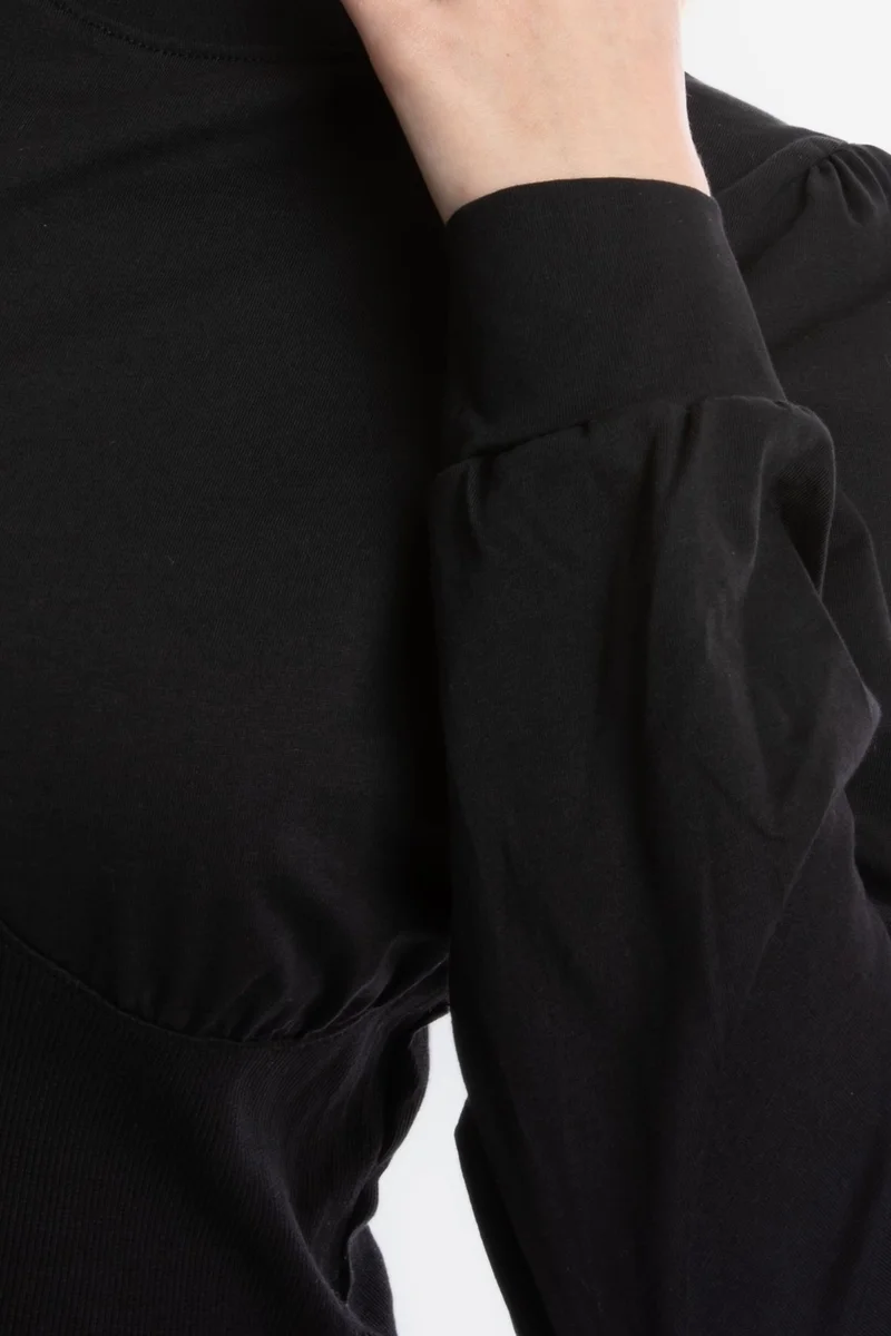 Hiccup Black Round Neck Detailed Long Sleeve Cropped Top for Women | Best Price UAE