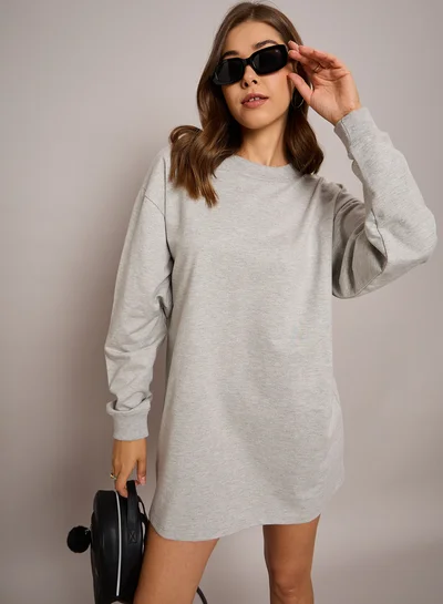 SASSAFRAS Solid Terry Oversized Mini Sweatshirt Dress