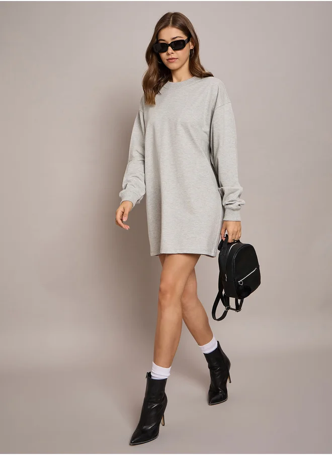 ساسافراس Solid Terry Oversized Mini Sweatshirt Dress