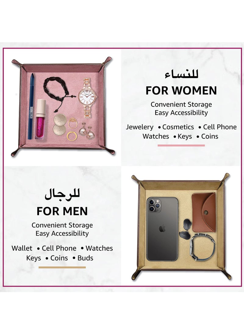 لي آرت صينية Valet جلدية للرجال والنساء - للاستخدام في المنزل والمكتب، منظم سطح المكتب وجانب السرير لحفظ المحافظ، المجوهرات، الساعات، المفاتيح، العملات المعدنية، الهاتف المحمول، مستحضرات التجميل، جهاز التحكم بالتلفاز (اليوسفي)  - Image 3