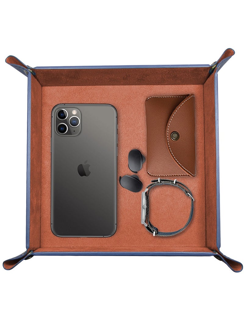 LeArt Leather Valet Tray Organizer for Men and Women - Home and Office, Desk and Bedside Catchall holder for Wallets, Jewelry, Watches, Keys, Coins, Mobile, Cosmetics, TV Remote (Tangerine) - Image 1