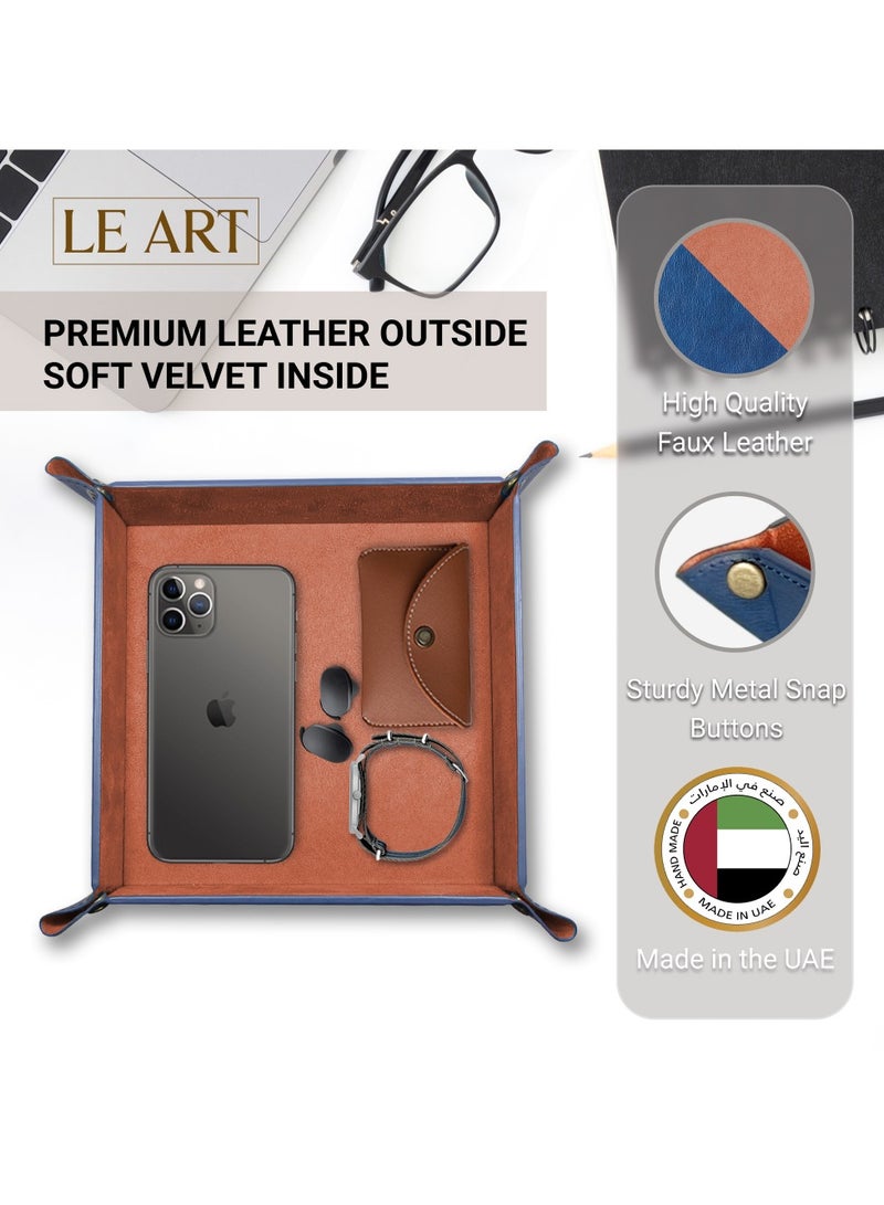 LeArt Leather Valet Tray Organizer for Men and Women - Home and Office, Desk and Bedside Catchall holder for Wallets, Jewelry, Watches, Keys, Coins, Mobile, Cosmetics, TV Remote (Tangerine) - Image 2