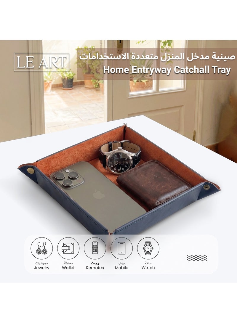 LeArt Leather Valet Tray Organizer for Men and Women - Home and Office, Desk and Bedside Catchall holder for Wallets, Jewelry, Watches, Keys, Coins, Mobile, Cosmetics, TV Remote (Tangerine) - Image 3