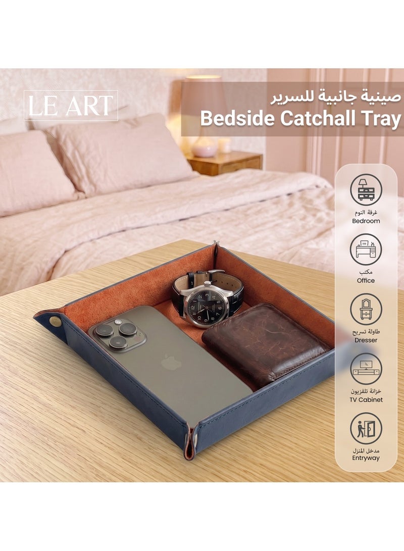 LeArt Leather Valet Tray Organizer for Men and Women - Home and Office, Desk and Bedside Catchall holder for Wallets, Jewelry, Watches, Keys, Coins, Mobile, Cosmetics, TV Remote (Tangerine) - Image 4