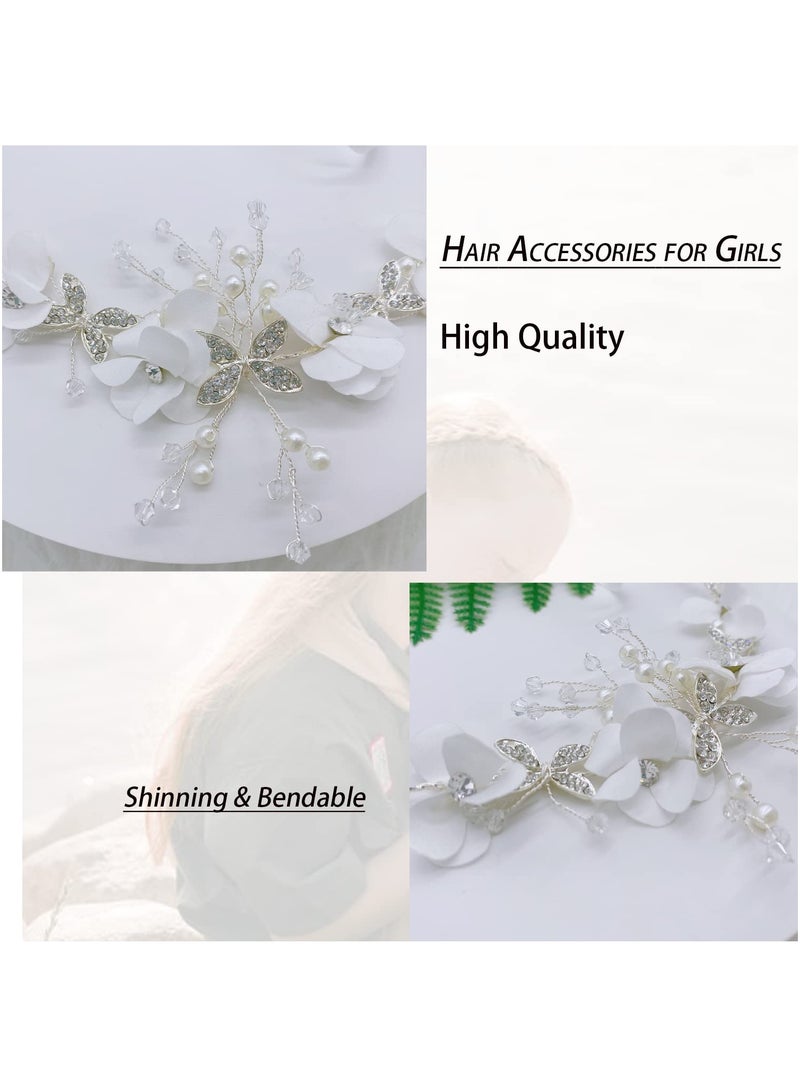 إسكدنيا Princess Crystal Headpiece Hair Accessories for Girls Bridal Headdress Headband White Lace Flower Hair Accessories for Girls Wedding Flower Girls Bridesmaid Birthday Party - Image 4