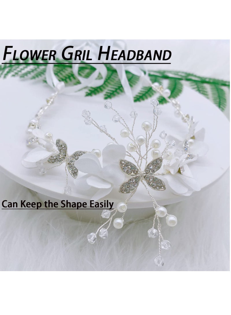 إسكدنيا Princess Crystal Headpiece Hair Accessories for Girls Bridal Headdress Headband White Lace Flower Hair Accessories for Girls Wedding Flower Girls Bridesmaid Birthday Party - Image 5