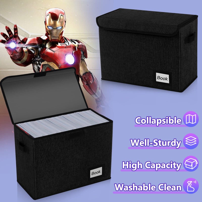 YNSZAS Comic Book Storage Box 15.8" X 7.8" X 11.8", Collapsible Holds 160-180 Comic Book Organizer Heavy Duty Bin Container Holder Shelf (Black) - Image 2