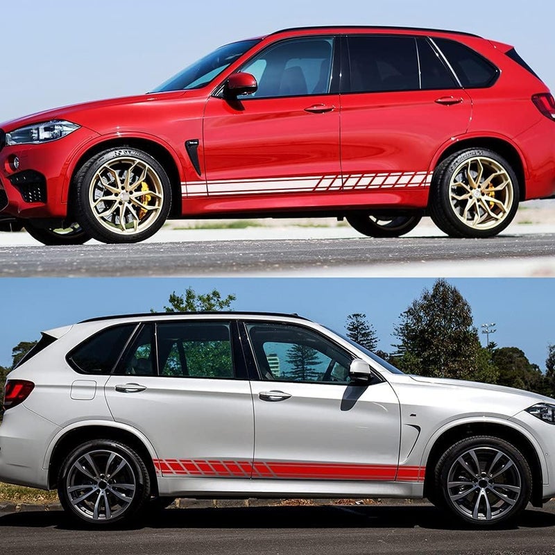 لاصقات جانبية للسيارة من LINGYUE لطرازات BMW X5 E70 E53 F15 X3 F25 E83 X6 F16 E71 X1 F48 E84 X2 X4 F26 X7، عبارة عن شرائط لاصقة بلاستيكية لتزيين جوانب السيارة، لون أحمر