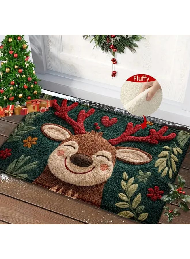 Christmas Reindeer Bath Mat Quick Drying Absorbent 80cm x 50cm Non Slip - Image 1
