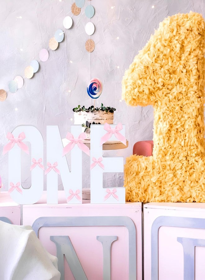 AceOrbit Pink Bow Wooden One Sign for 1st Birthday Baby Shower Photo Prop First Birthday Decoration Photo Prop Cake Smash Props Table Centerpiece for Girls Baby Shower Party Decor - Image 5