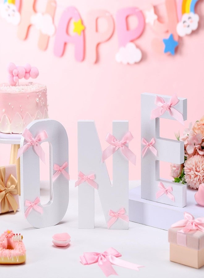 AceOrbit Pink Bow Wooden One Sign for 1st Birthday Baby Shower Photo Prop First Birthday Decoration Photo Prop Cake Smash Props Table Centerpiece for Girls Baby Shower Party Decor - Image 2