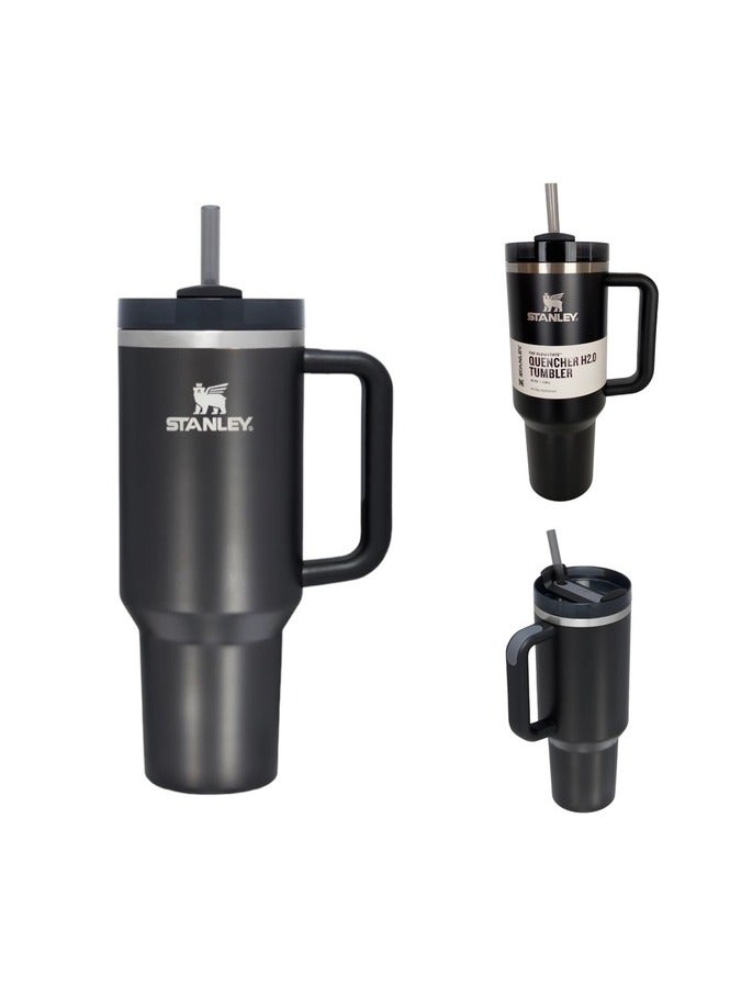 Quencher H2.0 FlowState Vacuum Insulated Tumbler – 40 oz Black Stainless Steel Travel Mug with Lid & Reusable Straw | Double-Walled Leakproof Design Keeps Drinks Hot for 7 Hours & Cold for 24 Hours | Durable, Portable, BPA-Free Hydration Bottle for Daily Use**