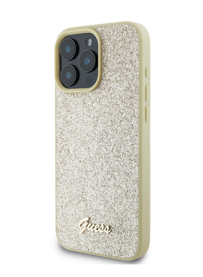 GUESS iPhone 16 Pro Case  Fixed Glitter Hard back cover / Drop protection / Slim Profile / Easy Snap-On- Gold - Image 1