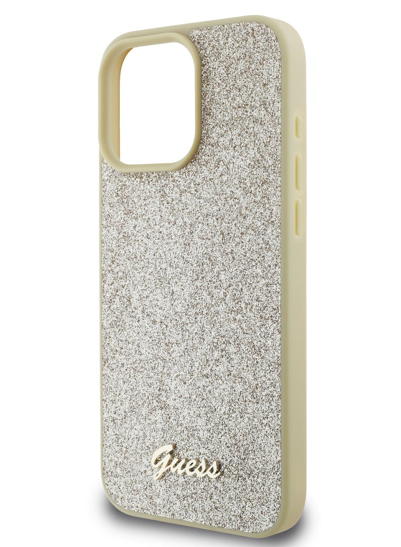GUESS iPhone 16 Pro Case  Fixed Glitter Hard back cover / Drop protection / Slim Profile / Easy Snap-On- Gold - Image 4