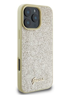 GUESS iPhone 16 Pro Case  Fixed Glitter Hard back cover / Drop protection / Slim Profile / Easy Snap-On- Gold  - Image 5