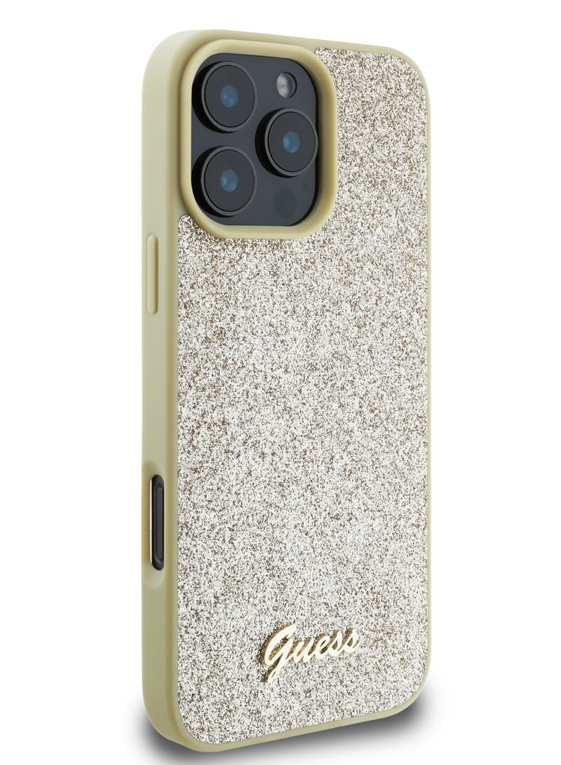 GUESS iPhone 16 Pro Case  Fixed Glitter Hard back cover / Drop protection / Slim Profile / Easy Snap-On- Gold - Image 5