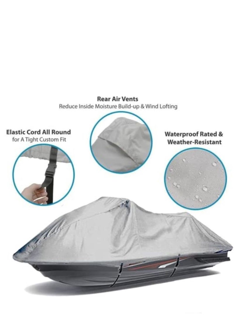 Generic - Universal Waterproof Heavy Duty Jet ski Cover, Breathable, Dustproof, Watercraft Storage Cover with Adjustable Strap & Elastic Cord for Tight Custom Fit Marine Grade Protection Motorboat Cover (Grey) - Image 1