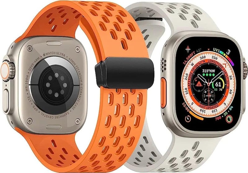 Dado 2 Pack Magnetic Buckle Silicone Straps Compatible with Apple Watch Series 10/Ultra 2/Ultra/9/8/7/6 – 42mm–49mm Hole Design Bands - Image 1