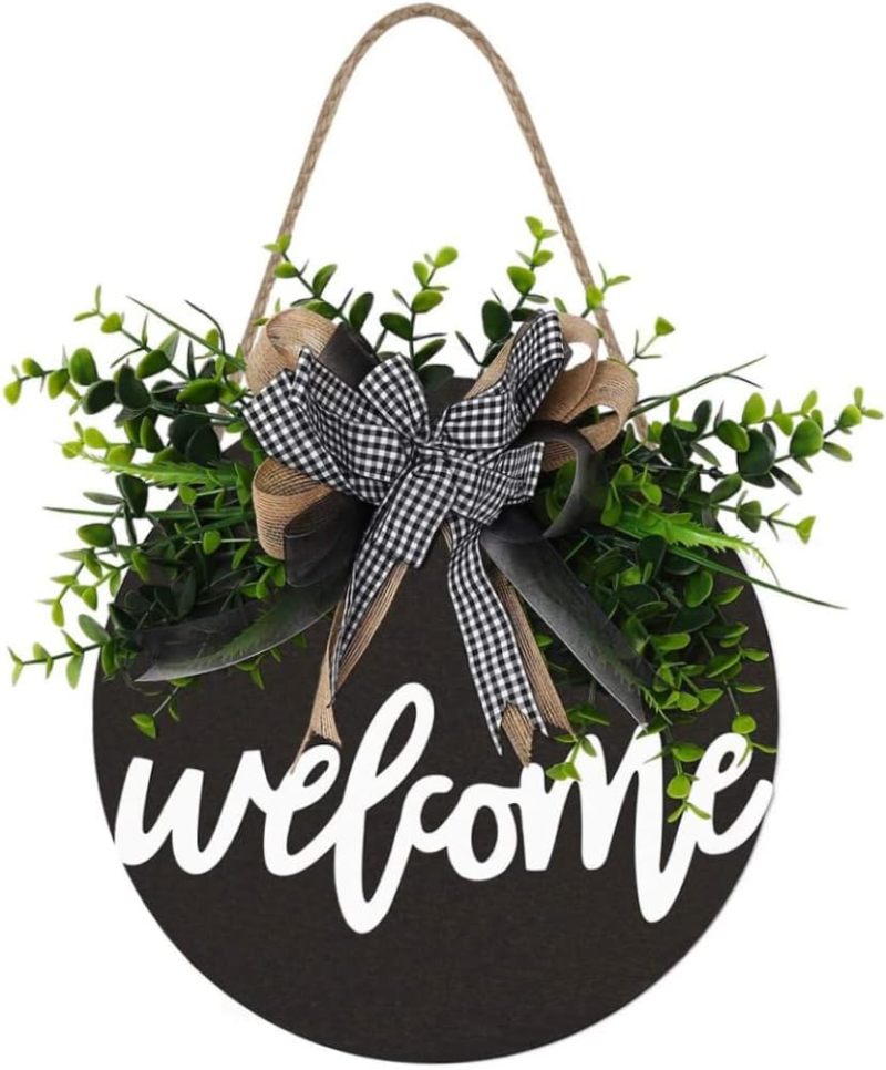 Round Wood Welcome Sign: 12-Inch Black Solid Wood, Rustic Farmhouse Charm, Ready-To-Hang - Versatile Decor for Home, Porch, Business Spaces - Image 1