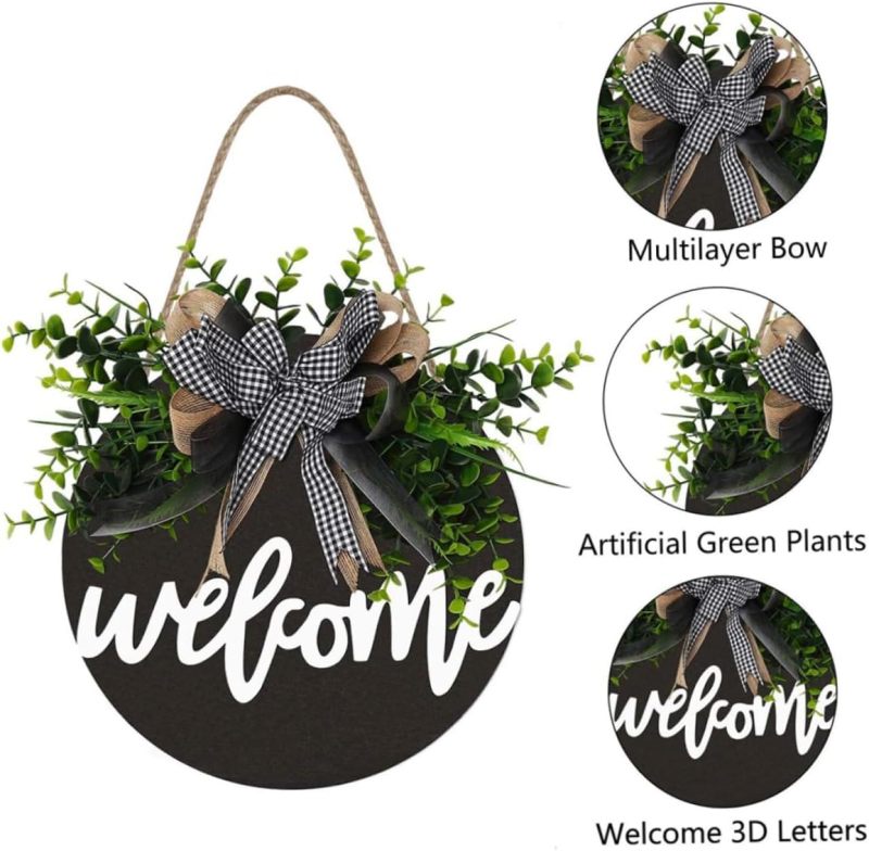 Round Wood Welcome Sign: 12-Inch Black Solid Wood, Rustic Farmhouse Charm, Ready-To-Hang - Versatile Decor for Home, Porch, Business Spaces - Image 3