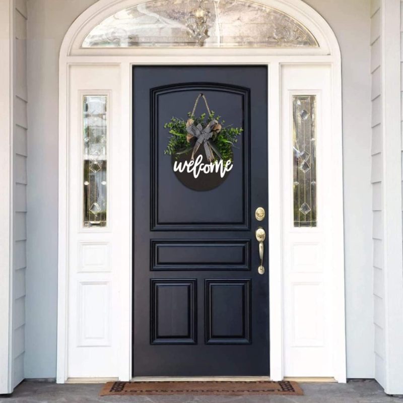 Round Wood Welcome Sign: 12-Inch Black Solid Wood, Rustic Farmhouse Charm, Ready-To-Hang - Versatile Decor for Home, Porch, Business Spaces - Image 2