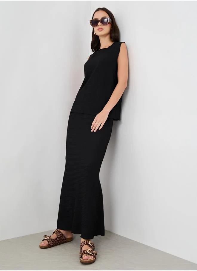 Take Two Take Two Solid Sleeveless Top and Maxi Skirts Co-Ords