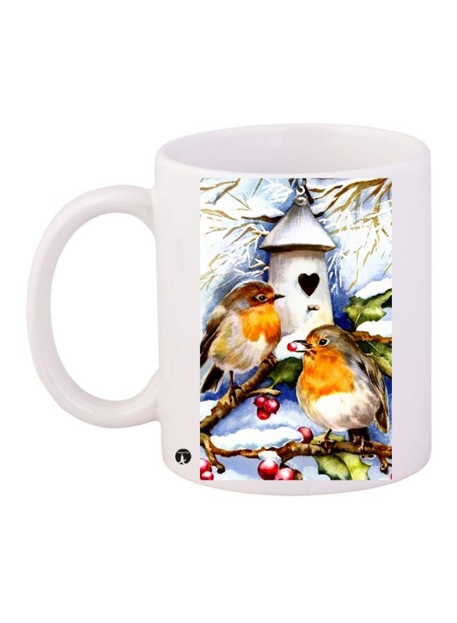 Birds Printed Coffee Mug White/Blue/Yellow 11ounce