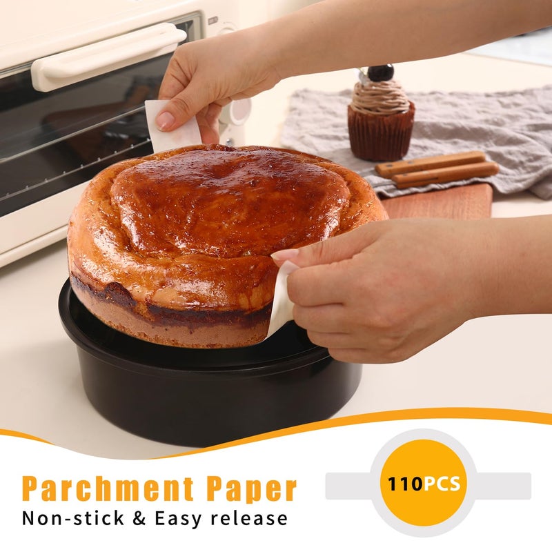 BakerChef 8 Inch Cake Pan Set of 3, Nonstick Round Cake Pans with 110 PCS Parchment Paper, Non-Toxic Carbon Steel Cake Baking Pans, Dishwasher Safe - Image 2