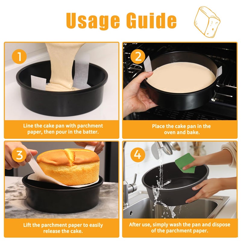 BakerChef 8 Inch Cake Pan Set of 3, Nonstick Round Cake Pans with 110 PCS Parchment Paper, Non-Toxic Carbon Steel Cake Baking Pans, Dishwasher Safe - Image 5