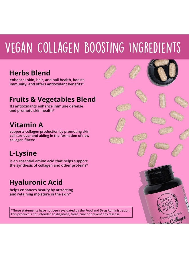 HAPPY HEALTHY HIPPIE Vegan Collagen Builder w/ Hyaluronic Acid - Hair Skin and Nails Vitamins for Youthful Glow | Keratin & Elastin Booster | Bones, Cartilage, Tendons | Vitamin A, L-Lysine | Vegetarian | Non-GMO, 60 Ct - Image 5