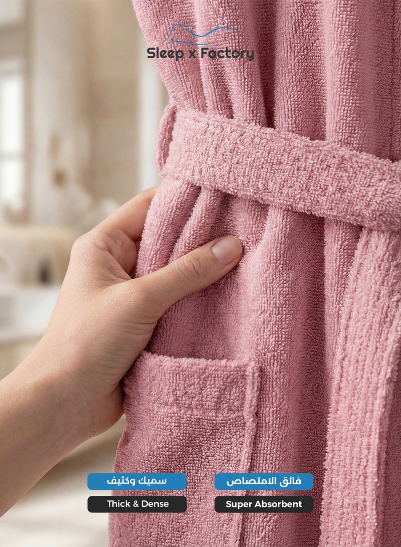 Sleep x Factory 100% Natural Cotton Bathrobe – Unisex – Free Size – Pink - Image 4