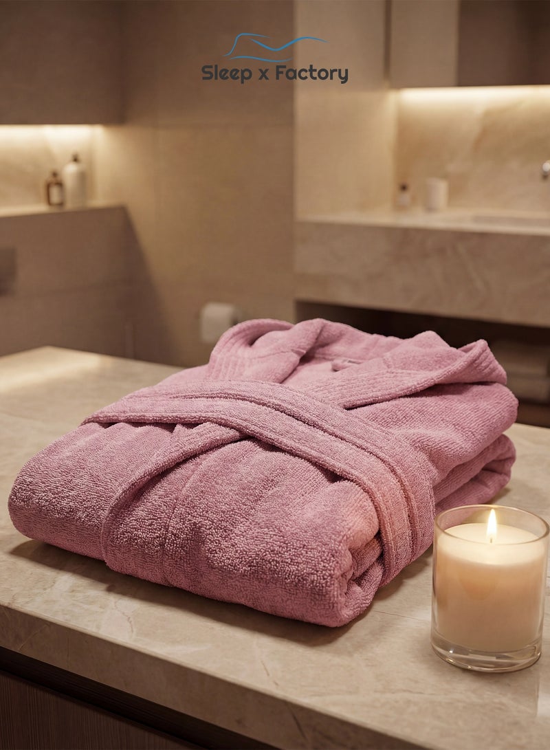 Sleep x Factory 100% Natural Cotton Bathrobe – Unisex – Free Size – Pink - Image 1