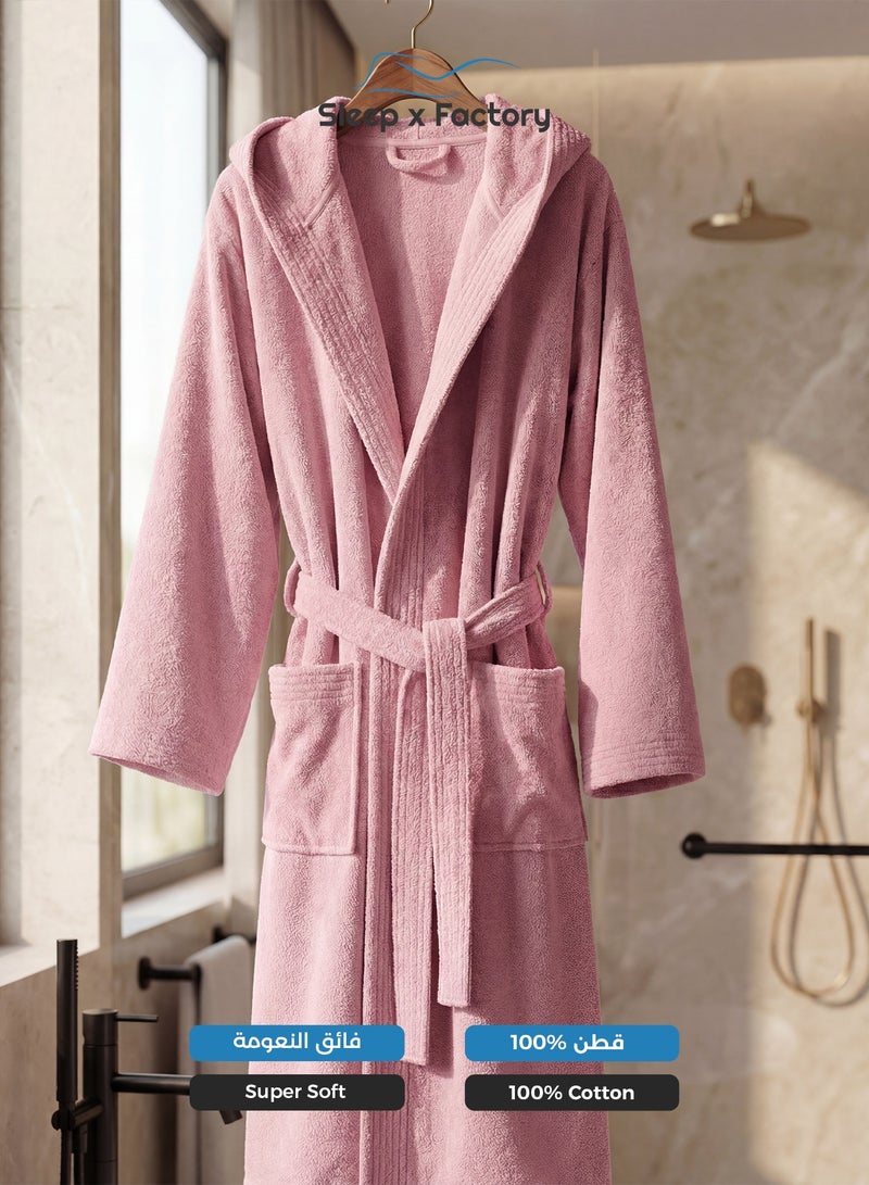 Sleep x Factory 100% Natural Cotton Bathrobe – Unisex – Free Size – Pink - Image 3
